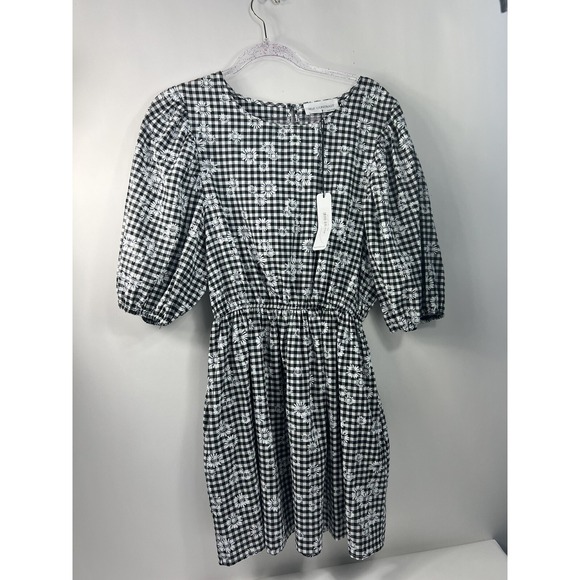 Self Contrast Black And White Floral‎ Checkered Mini Dress Women's Size L NWT - Picture 3 of 9